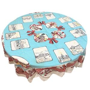 Vintage Style Blue & Red Tablecloth Scottish Landmark GLASGOW CATHEDRAL PERTH